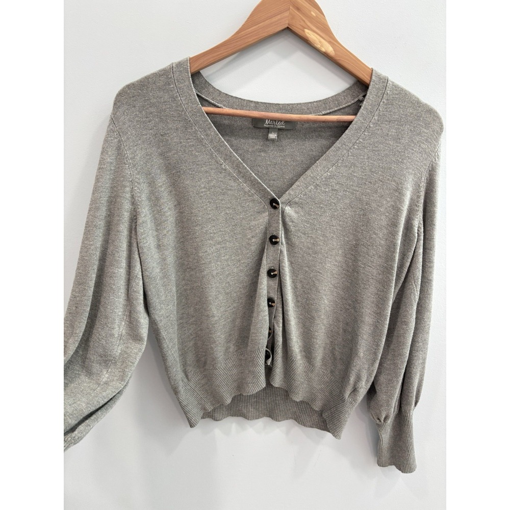 Marled Gray Cardigan Sweater Women's L Button Front Long Sleeve Soft Girl Preppy - Picture 6 of 10